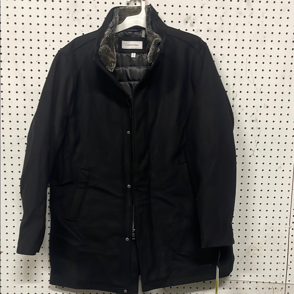 Calvin Klein Black Trench Coat with Stand-Up Collar